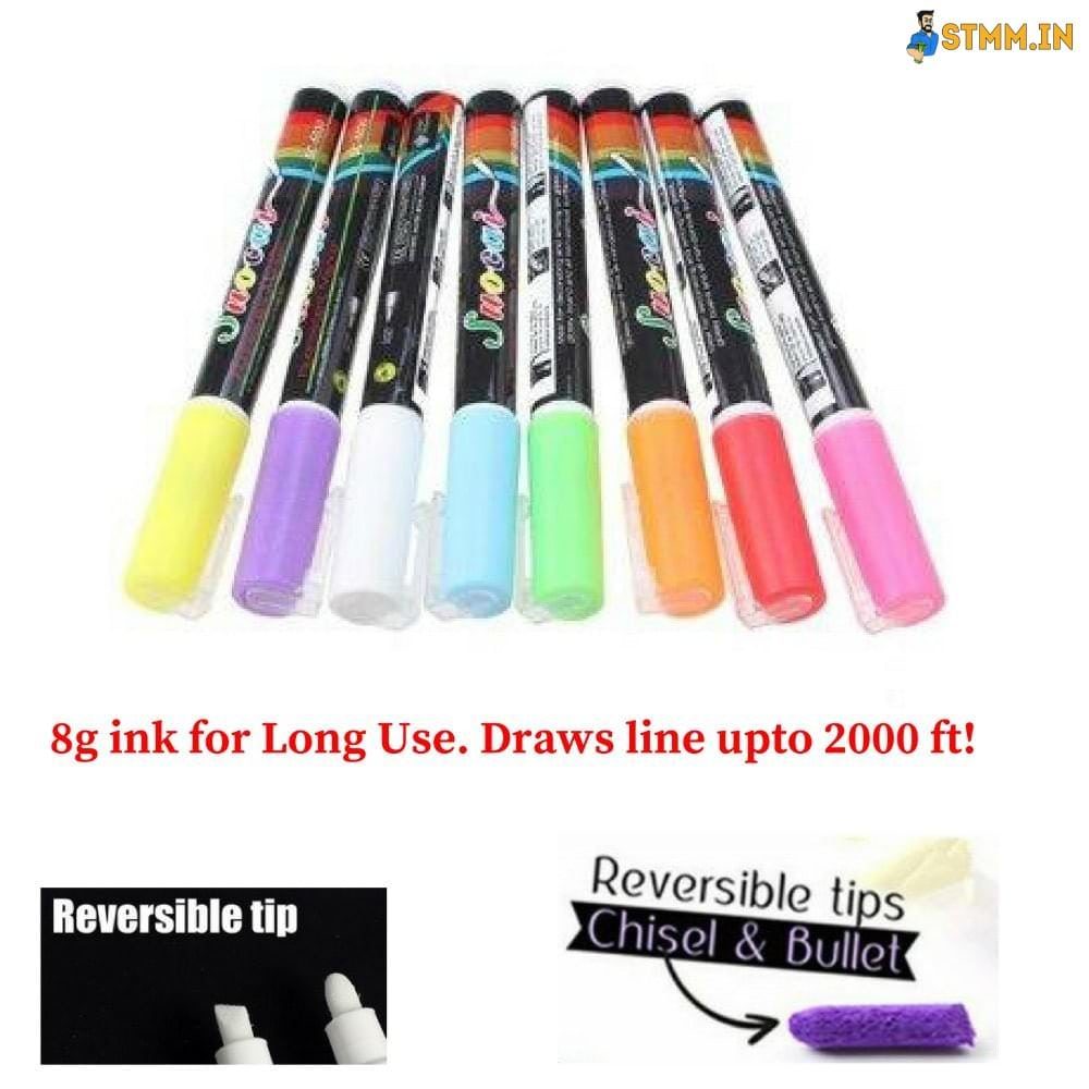 Dry Erase Liquid Chalk Markers 6mm Set of 8 with 8g Ink for Boards, Glass etc 1