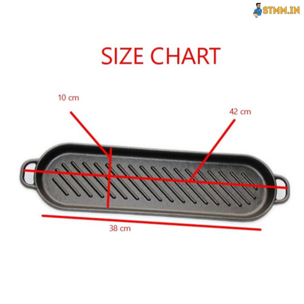 Slim Big Size Cast Iron Sizzler Plater with Wooden Base 38 x 10 cm 1