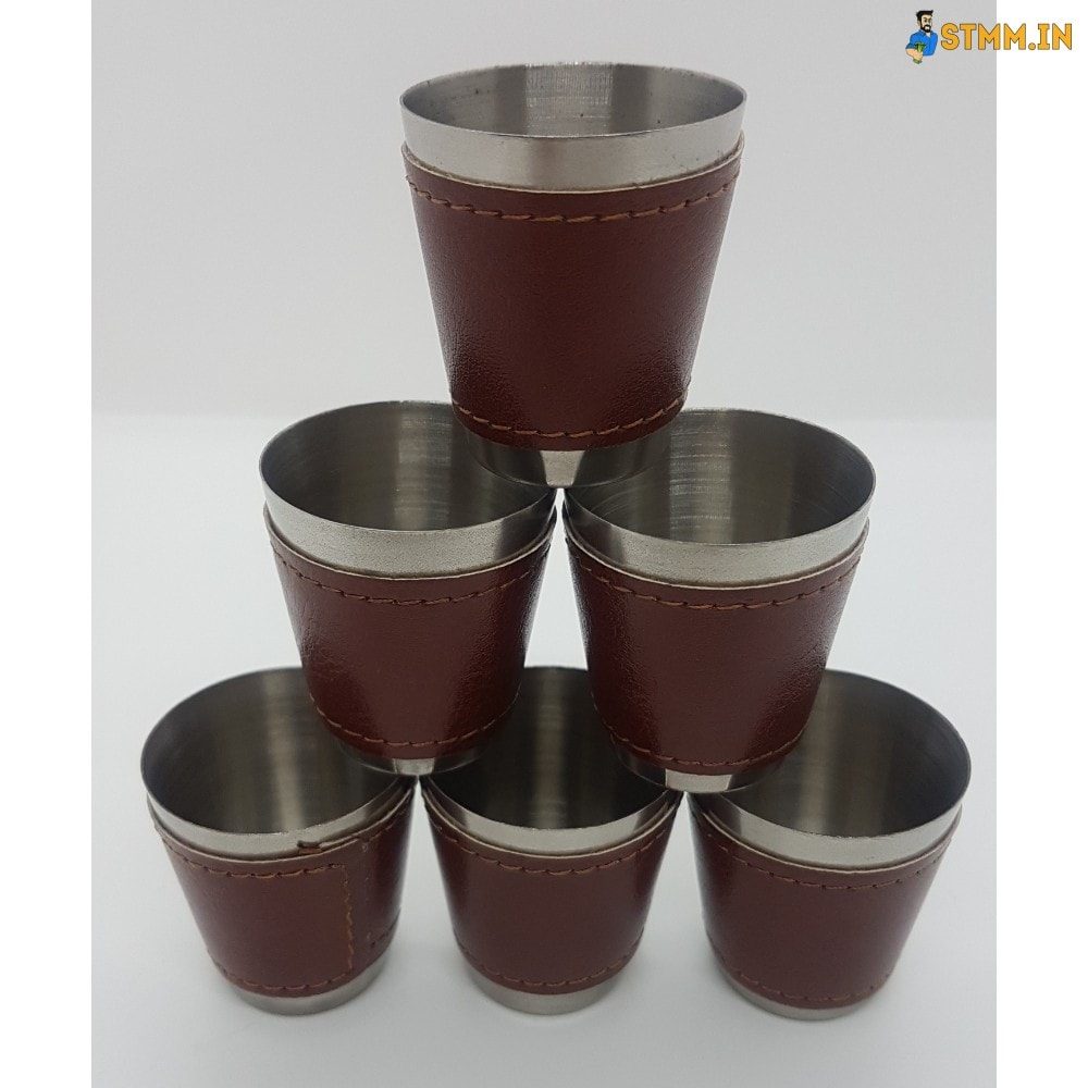 shot glasses leather and steel